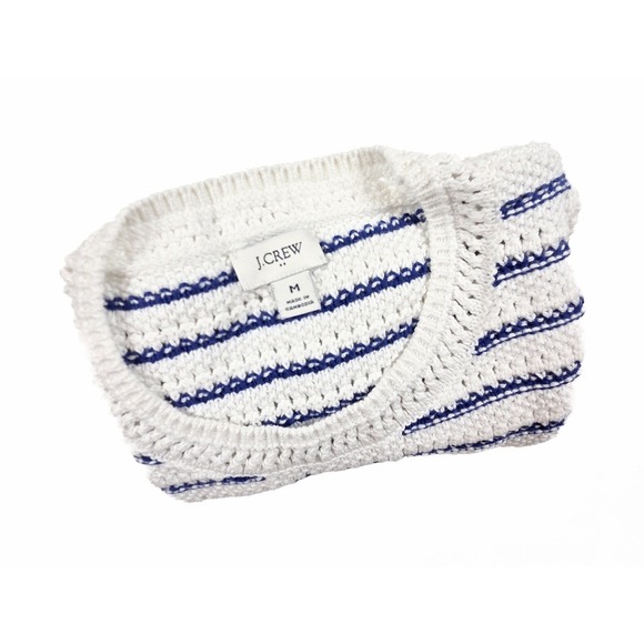 J. Crew White & Blue Striped Crochet Sweater Vest Women's Size Medium - Picture 4 of 5